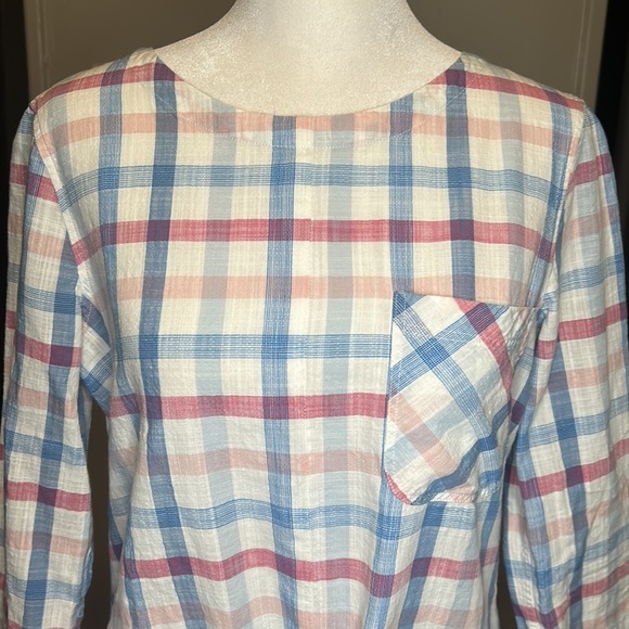 BARBOUR Womens Harbourside Top in Skyline Blue Check Plaid Size 4 - Picture 7 of 13